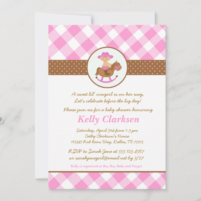 Cowgirl Baby Shower Invitation Pink Girl Western (Front)