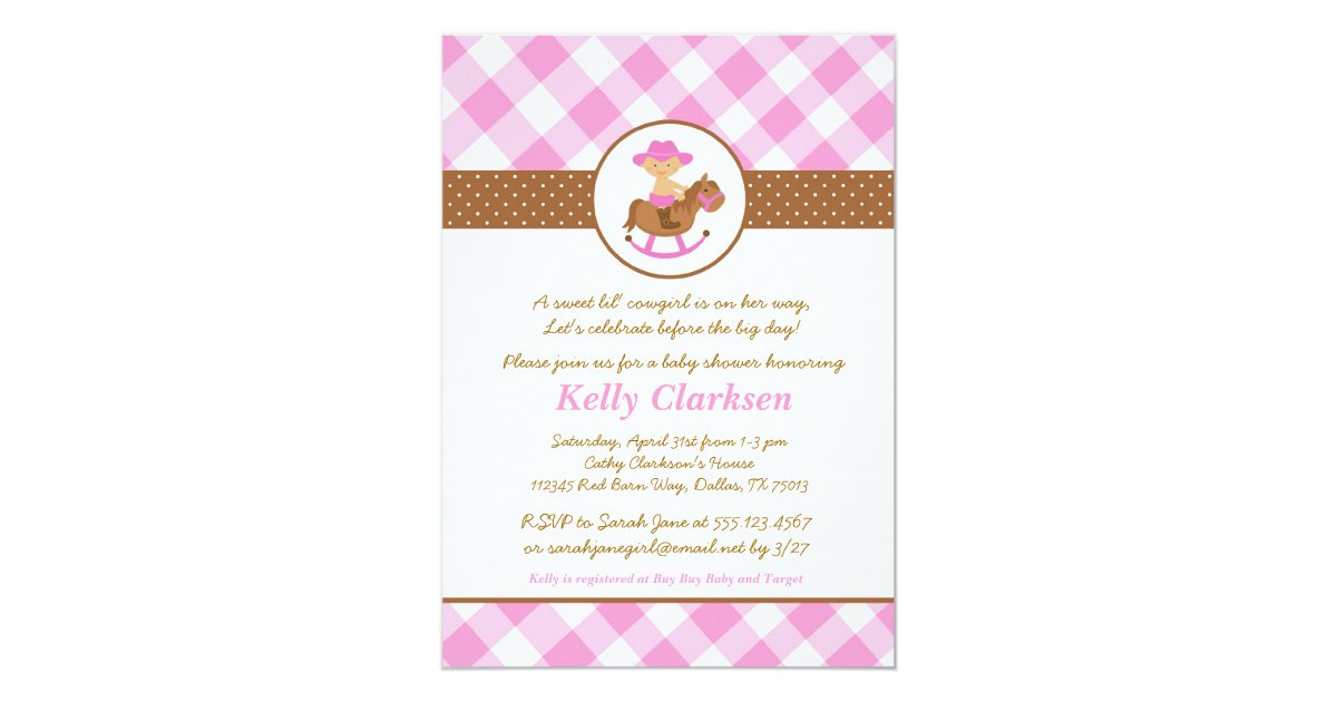 Cowgirl Baby Shower Invitation Pink Girl Western Zazzle Com