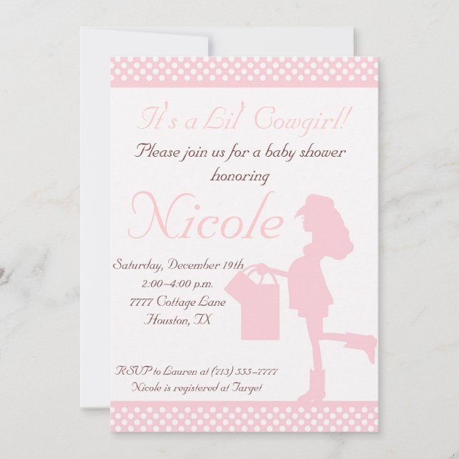 Cowgirl Baby Shower Invitation (Pink/White Dots) (Front)