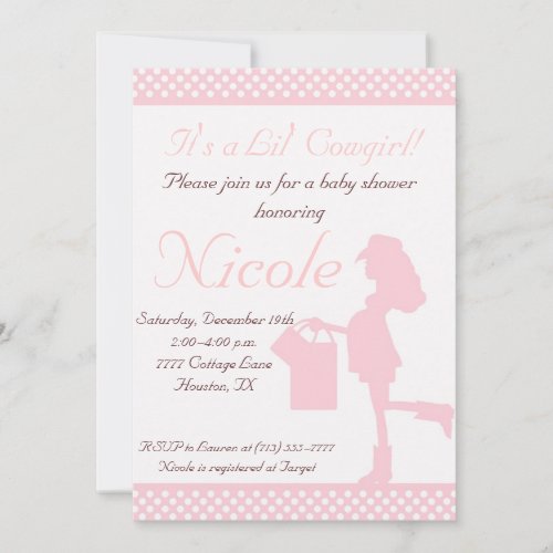 Cowgirl Baby Shower Invitation (Pink/White Dots)