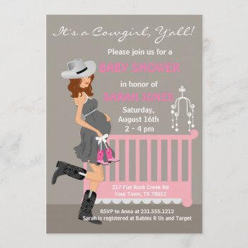 Cowgirl Baby Shower Invitations - Brunette Western by AnnounceIt at Zazzle