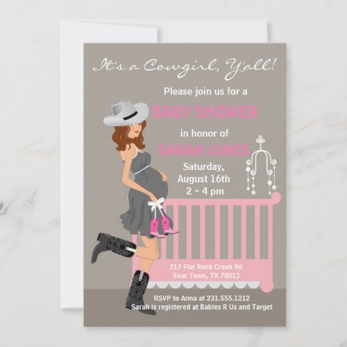 Cowgirl Baby Shower Invitations - Brunette Western