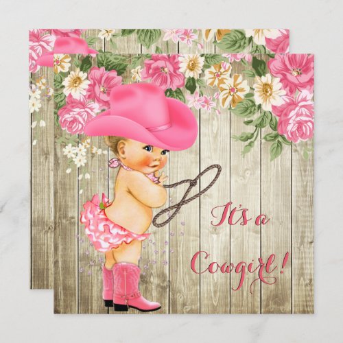 Cowgirl Baby Shower Pink Boots Floral Blonde Baby Invitation
