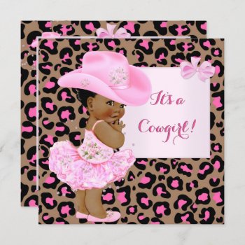 Cowgirl Baby Shower Pink Leopard Girl Ethnic Invitation by VintageBabyShop at Zazzle