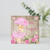 Cowgirl Baby Shower Pink Rustic Wood Girl Blonde Invitation (Standing Front)