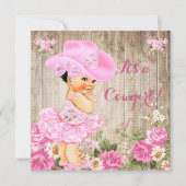Cowgirl Baby Shower Pink Rustic Wood Girl Brunette Invitation (Front)