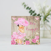 Cowgirl Baby Shower Pink Rustic Wood Girl Brunette Invitation (Standing Front)