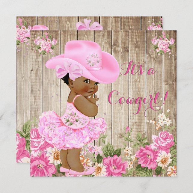 Cowgirl Baby Shower Pink Rustic Wood Girl Ethnic Invitation (Front/Back)