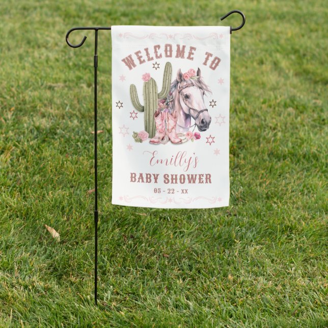 Cowgirl Baby Shower Welcome Flag – Saddle Up Style (In SItu)