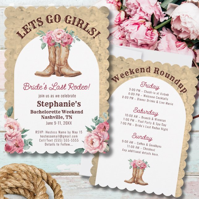 Cowgirl Bachelorette Itinerary Boots and Flowers Invitation (Creator Uploaded)