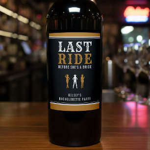 Cowgirl Bachelorette Party Last Ride Brown Wine Label