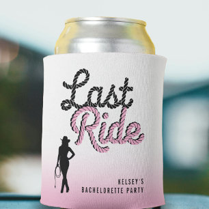 Cowgirl Bachelorette Party Last Ride Ombre Pink Can Cooler
