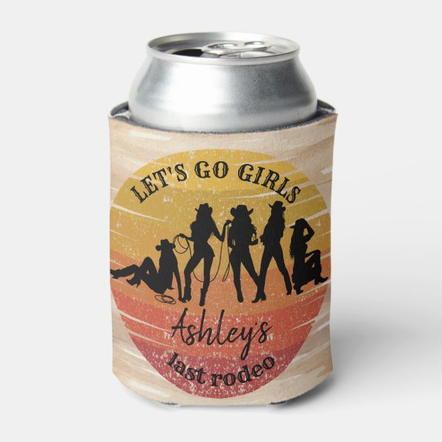 Cowgirl bachelorette party personalized name can cooler (Can Front)