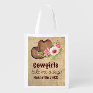 Cowgirl Bachelorette Rustic Floral Whiskey Boots Grocery Bag