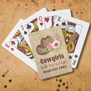 Cowgirl Bachelorette Rustic Pink Floral Poker Cards
