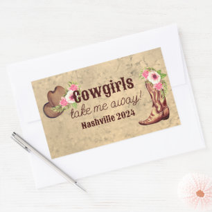 Cowgirl Bachelorette Rustic Pink Floral Rectangular Sticker