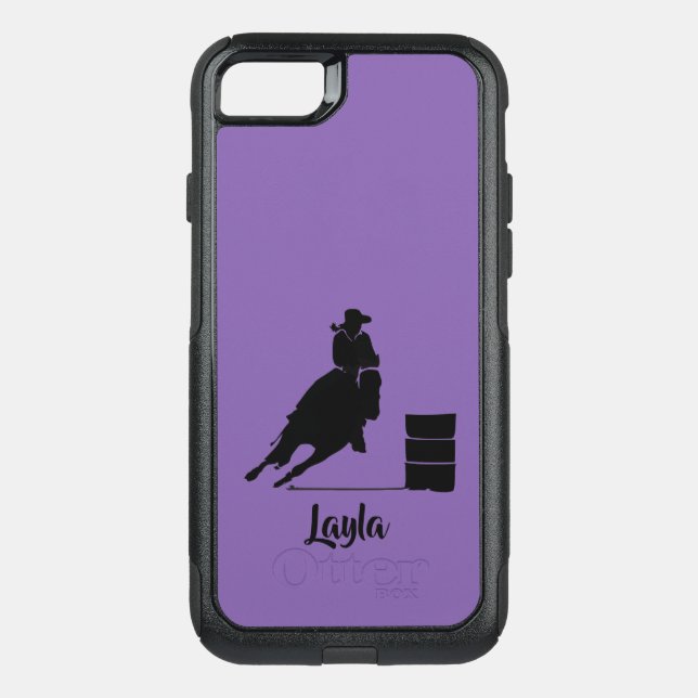Cowgirl Barrel Racer Silhouette Rodeo on Purple Otterbox iPhone Case (Back)