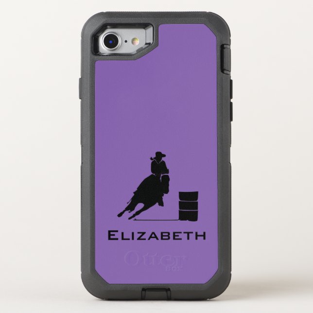 Cowgirl Barrel Racer Silhouette Rodeo on Purple Otterbox iPhone Case (Back)