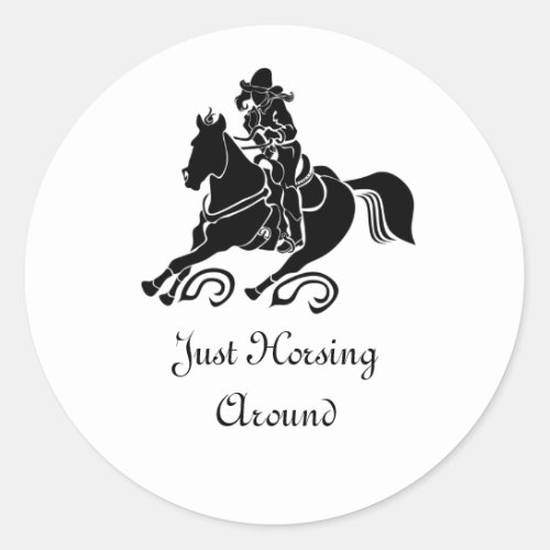 CowGirl Barrel Racing Black Silhouette Classic Round Sticker