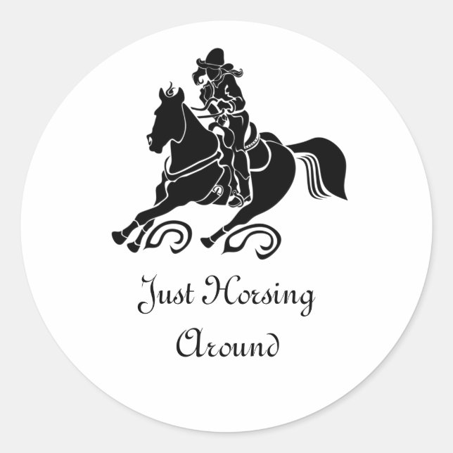 CowGirl Barrel Racing Black Silhouette Classic Round Sticker (Front)