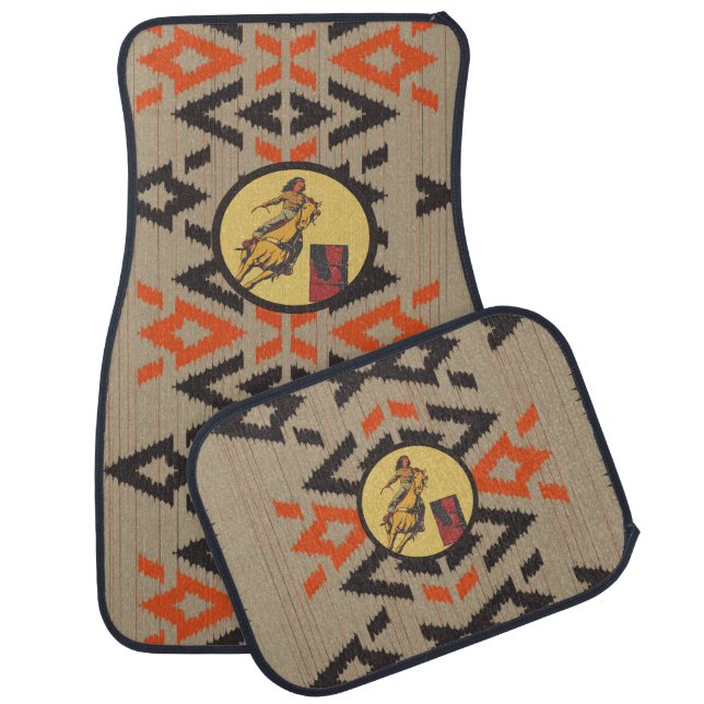 Cowgirl Barrel Racing Horse Riding Aztec Tribal  Car Floor Mat (Set)