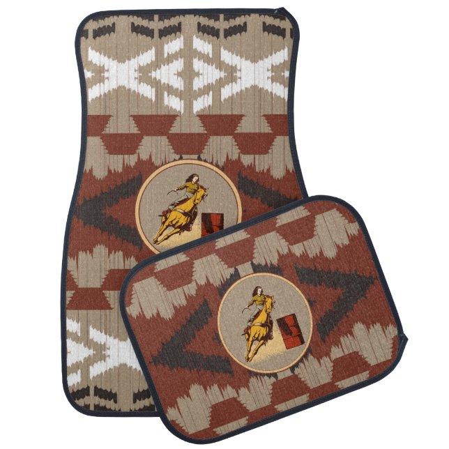 Cowgirl Barrel Racing Rodeo Contest Aztec Tribal  Car Floor Mat (Set)