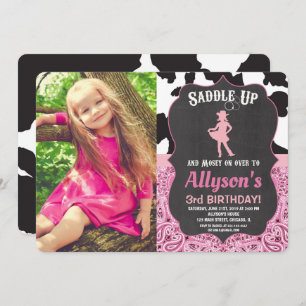 Cowgirl birthday bandana cow print photo invitation