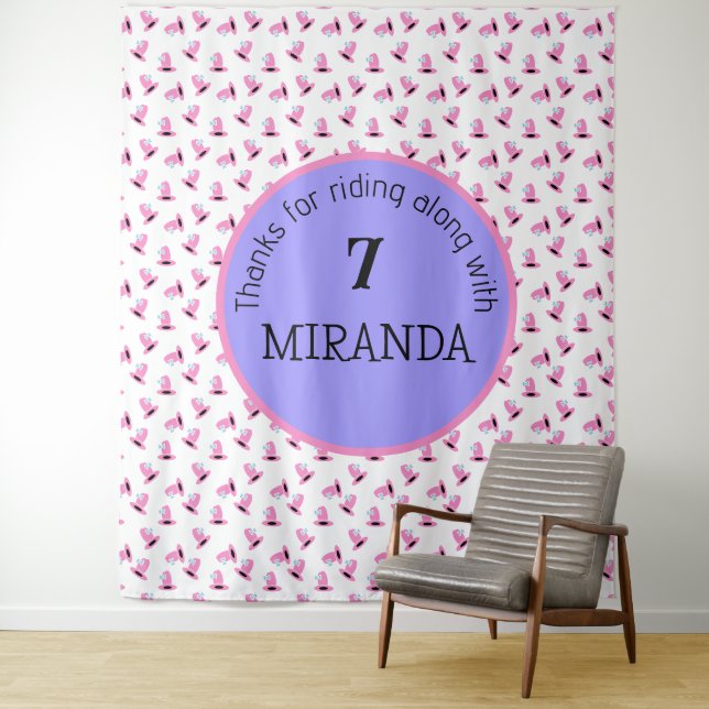 Cowgirl Birthday Banner Tapestry (In Situ)