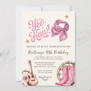 Cowgirl Birthday Boots & Bows 30th Birthday  Invitation