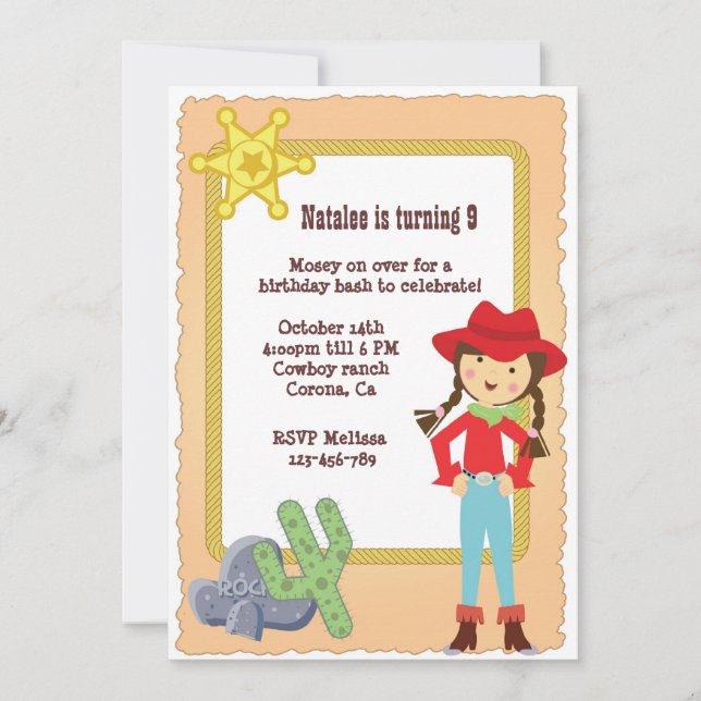 Cowgirl birthday invitation (Front)