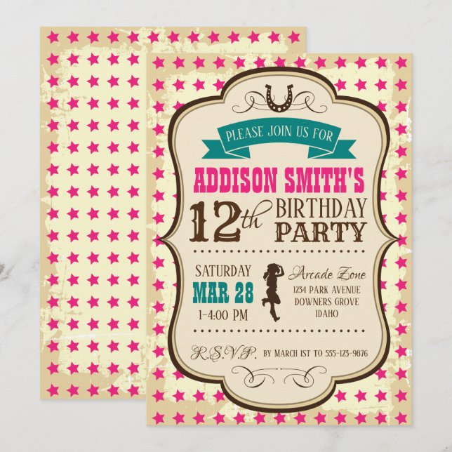 Cowgirl Birthday Invitation (Front/Back)