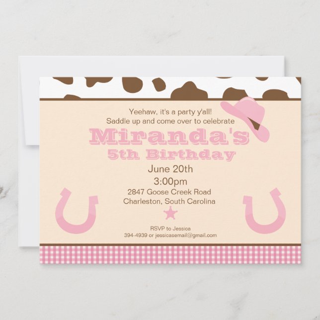 Cowgirl Birthday Invitation (Front)