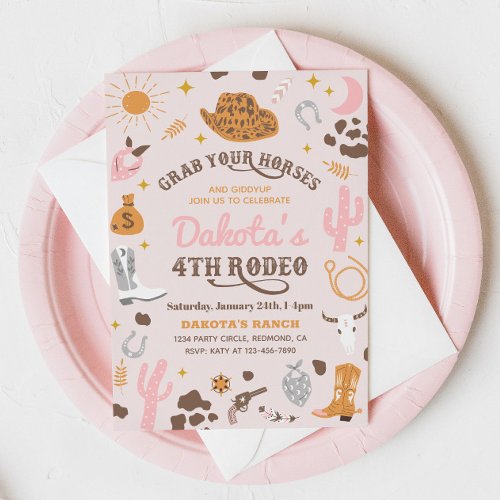 Cowgirl Birthday Invitation  4th Rodeo Invitation