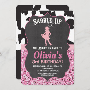 Cowgirl birthday invitation bandana cow print