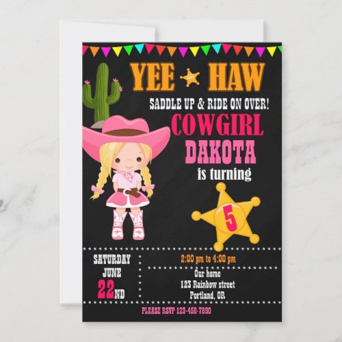 Cowgirl birthday invitation Country Western Ranch