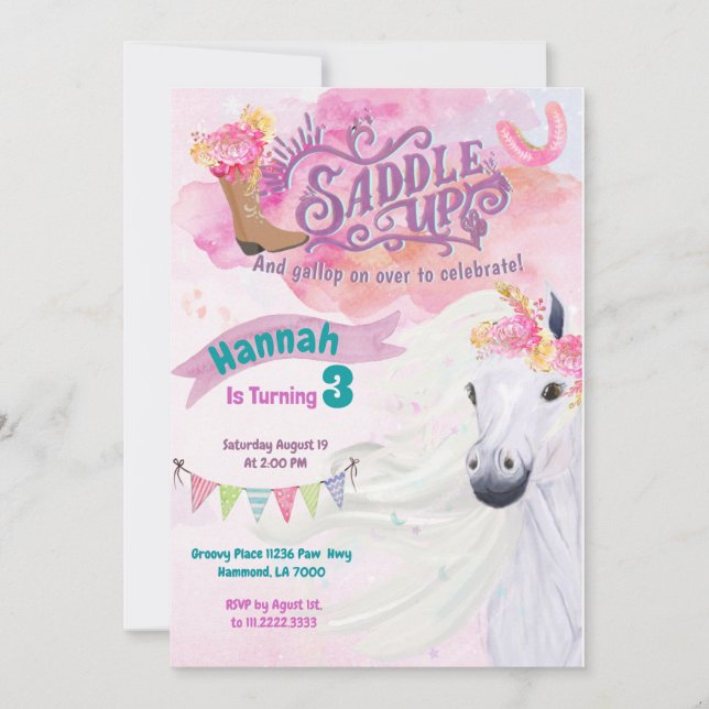 Cowgirl Birthday Invitation Horse Invitation (Front)