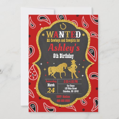 Cowgirl Birthday Invitation  Western  Glitter