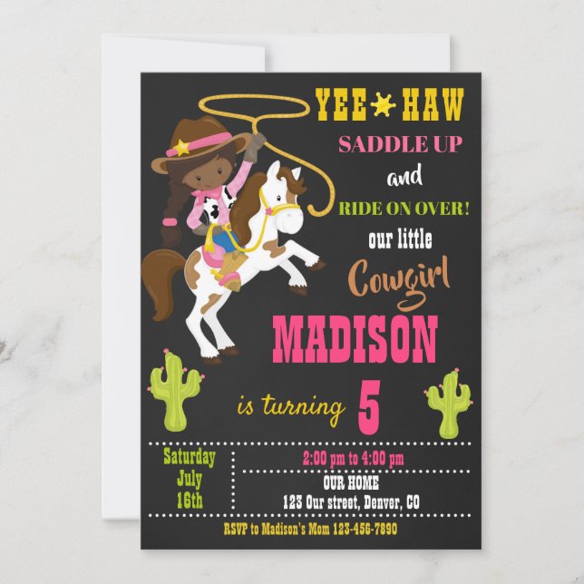 Cowgirl birthday invitation Wild west rodeo party (Front)