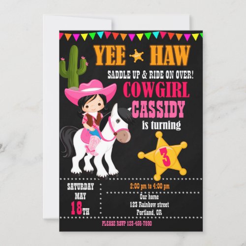 Cowgirl birthday invitation Wild west western 1st