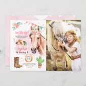 Cowgirl Birthday Invite Girl Horse Pink Watercolor (Front/Back)