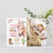 Cowgirl Birthday Invite Girl Horse Pink Watercolor (Standing Front)