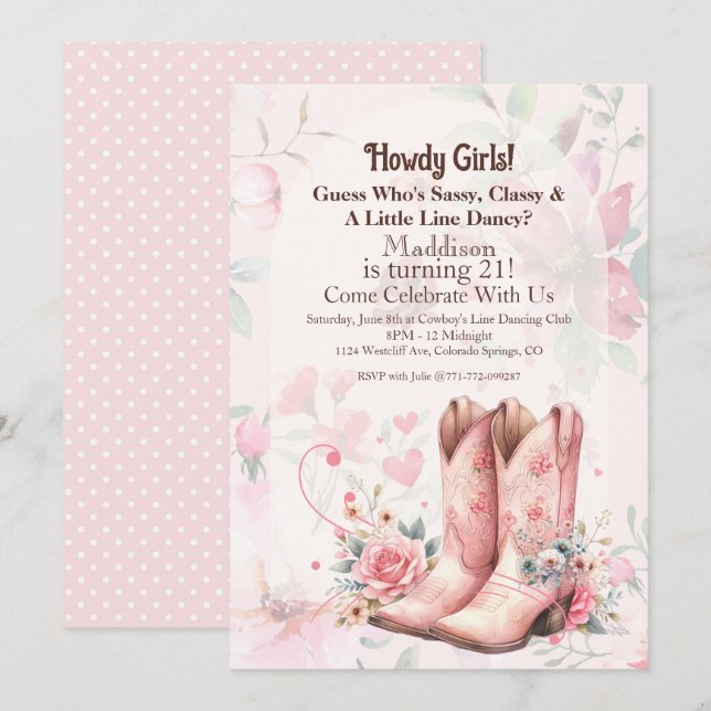 Cowgirl Birthday Line Dance Invitation (Front/Back)