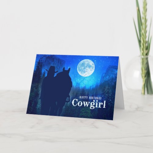 Cowgirl Birthday Moonlit Mountains Twilight Ride Card