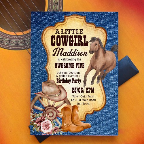 Cowgirl birthday party horse wild and free  invitation