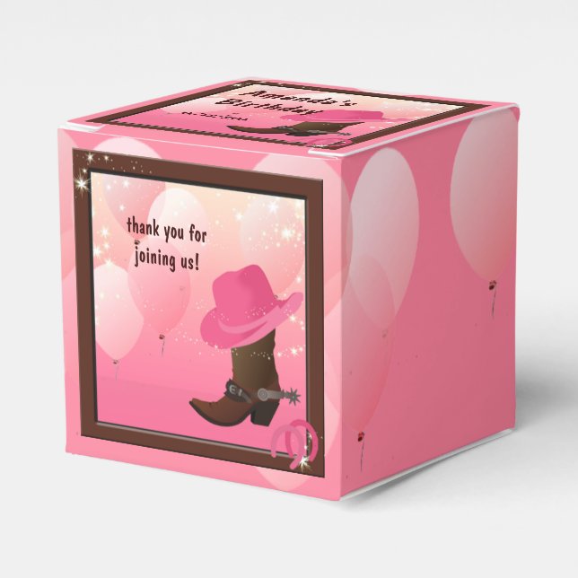 Cowgirl Birthday Party Hot Pink Favor Box (Front Side)