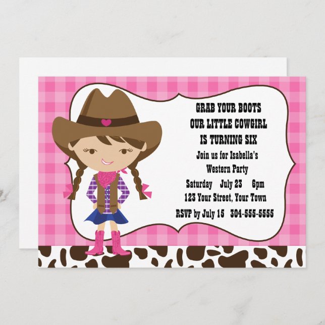 Cowgirl Birthday Party Invitation (Front/Back)