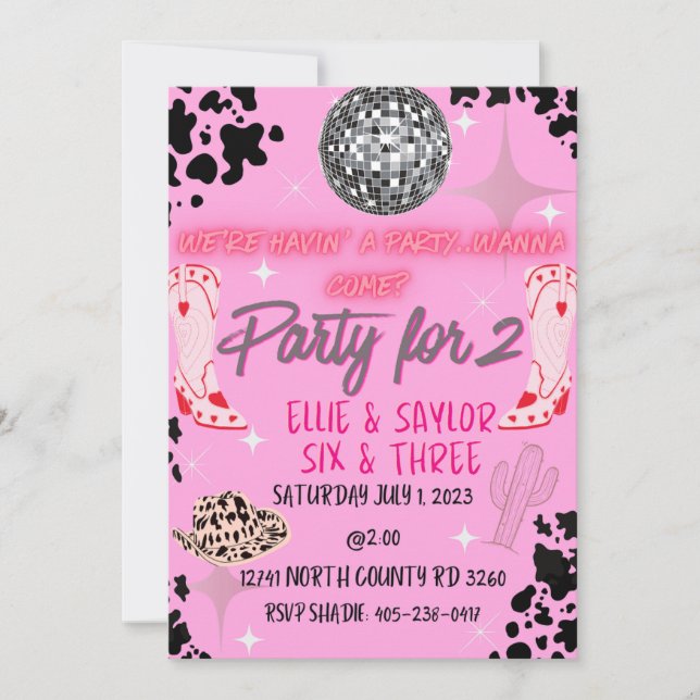 Cowgirl birthday party invitation (Front)