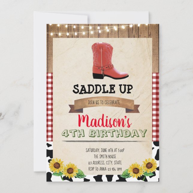 Cowgirl Birthday Party Invitation (Front)
