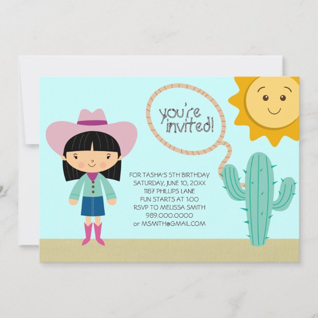 Cowgirl Birthday Party Invitations (Front)