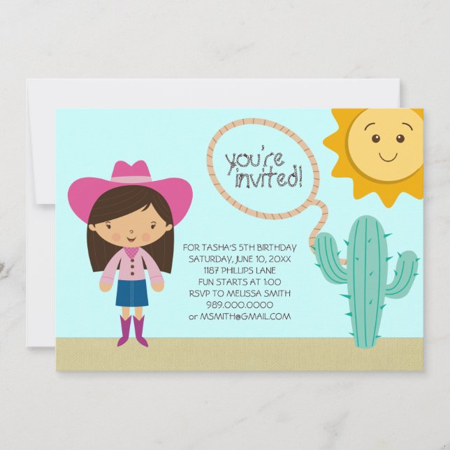 Cowgirl Birthday Party Invitations (Front)